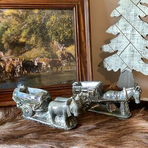 Vintage 1960’s Donkey Pulling Cart & Oxen Pulling Log Lusterware Ash Trays